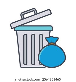 Trash Bin and Garbage Bag Icon Vector Design.