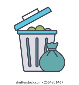 Trash Bin and Garbage Bag Icon Vector Design.