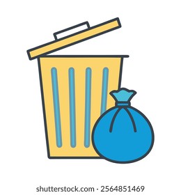 Trash Bin and Garbage Bag Icon Vector Design.