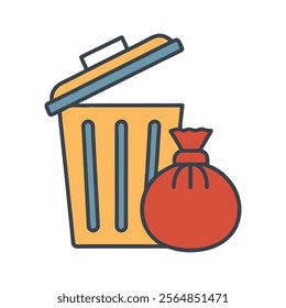 Trash Bin and Garbage Bag Icon Vector Design.