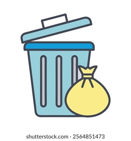 Trash Bin and Garbage Bag Icon Vector Design.