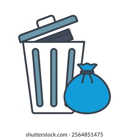 Trash Bin and Garbage Bag Icon Vector Design.