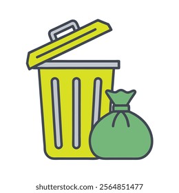 Trash Bin and Garbage Bag Icon Vector Design.