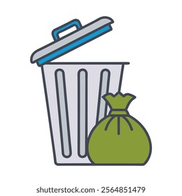 Trash Bin and Garbage Bag Icon Vector Design.