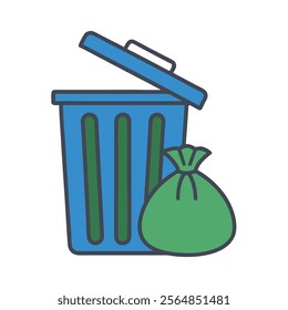 Trash Bin and Garbage Bag Icon Vector Design.