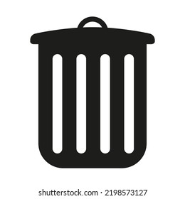 Trash bin. Garbage can. Trash bucket. Recycle bin. Dustbin. Rubbish can. Isolated web icon. Logo design. Flat vector illustration in black and white.