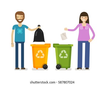 Trash bin, garbage can in flat design style. Ecology, environment symbol, icon. Cartoon vector illustration