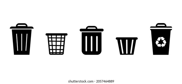 Trash bin or garbage can symbol vector icons set