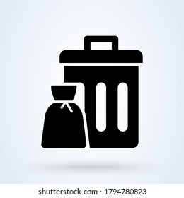 Trash bin or garbage can vector illustration. icon waste symbol Trendy. 