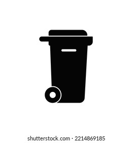 Trash bin, Garbage container icon in black flat glyph, filled style isolated on white background