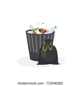 Trash bin garbage container vector illustration in cartoon style