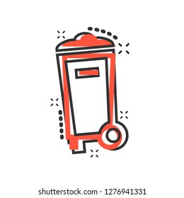 Trash bin garbage icon in comic style. Trash bucket vector cartoon illustration pictogram.