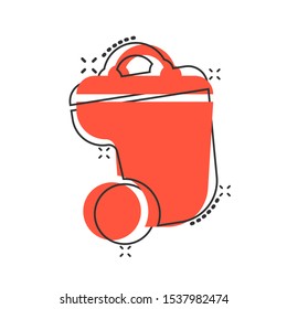 Trash bin garbage icon in comic style. Bucket vector cartoon illustration pictogram. Basket business concept splash effect.