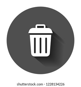 Trash bin garbage icon in flat style. Trash bucket vector illustration with long shadow. Garbage basket business concept.