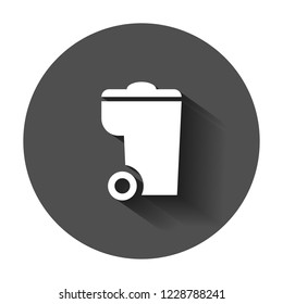 Trash bin garbage icon in flat style. Trash bucket vector illustration with long shadow. Garbage basket business concept.