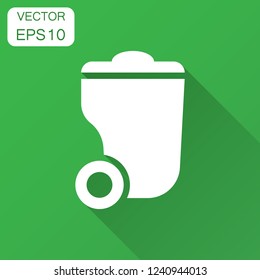 Trash bin garbage icon in flat style. Trash bucket vector illustration with long shadow. Garbage basket business concept.