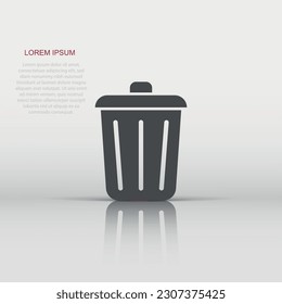Trash bin garbage icon in flat style. Trash bucket vector illustration on white isolated background. Garbage basket business concept.