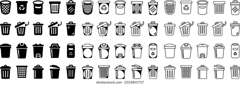 Trash bin Garbage icon in flat line set. vector for apps or web trash dustbin sign icon isolated on transparent background elements Waste Disposal, Waste Management, Landfill, Can, Dumping, Dumpster