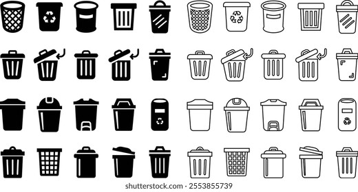 Trash bin Garbage icon in flat line set. vector for apps or web trash dustbin sign icon isolated on transparent background elements Waste Disposal, Waste Management, Landfill, Can, Dumping, Dumpster