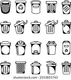 Trash bin Garbage icon in flat line set. vector for apps or web trash dustbin sign icon isolated on transparent background elements Waste Disposal, Waste Management, Landfill, Can, Dumping, Dumpster