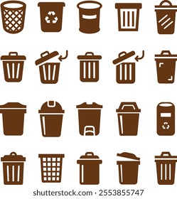 Trash bin Garbage icon in flat set. vector for apps or web trash dustbin sign icon isolated on transparent background elements Waste Disposal, Waste Management, Landfill, Can, Dumping, Dumpster