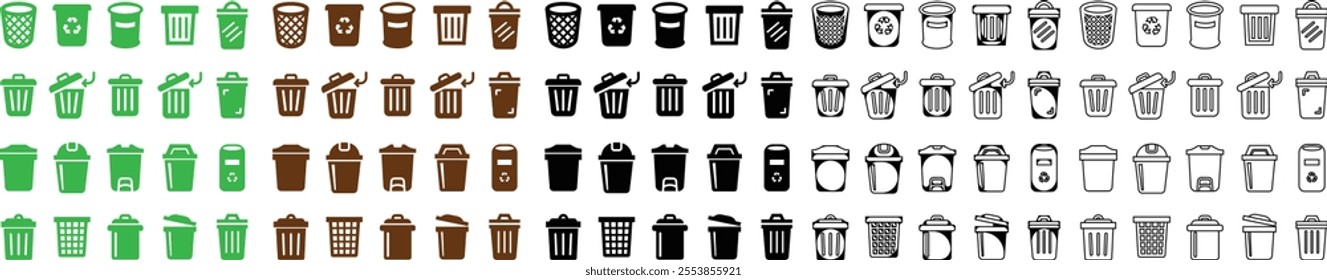 Trash bin Garbage icon in flat line set. vector for apps or web trash dustbin sign icon isolated on transparent background elements Waste Disposal, Waste Management, Landfill, Can, Dumping, Dumpster