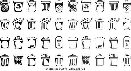 Trash bin Garbage icon in flat line set. vector for apps or web trash dustbin sign icon isolated on transparent background elements Waste Disposal, Waste Management, Landfill, Can, Dumping, Dumpster