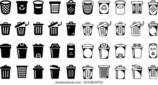 Trash bin Garbage icon in flat line set. vector for apps or web trash dustbin sign icon isolated on transparent background elements Waste Disposal, Waste Management, Landfill, Can, Dumping, Dumpster