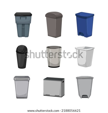 trash bin garbage set cartoon. waste can, recycle rubbish container, basket dustbin plastic trash bin garbage vector illustration