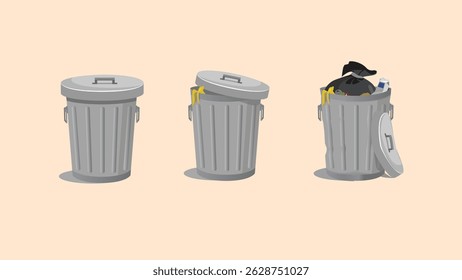 Trash bin or gerbage bin vector illustration set
