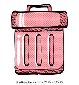 Trash bin halftone icon hand drawn color vector illustration