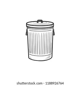 Trash bin hand drawn outline doodle icon. Trash and garbage can, steel rubbish bin and clean household concept. Vector sketch illustration for print, web, mobile and infographics on white background.