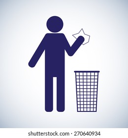 Trash bin with human figure symbol icon. Vector illustration