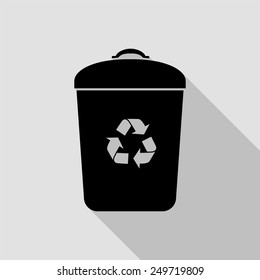 trash bin icon - black illustration with long shadow