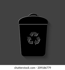 Trash bin icon - black vector illustration with shadow on dark background
