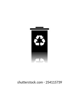 Trash bin icon - black vector illustration with reflection