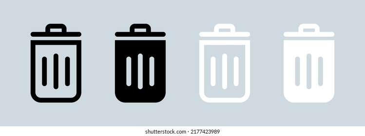 Trash bin icon in black and white colors. Delete signs vector illustration.