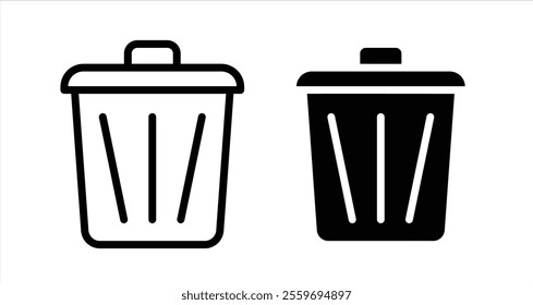 Trash bin Icon collection in filled and stroke style.