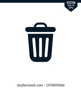 Trash bin icon collection in glyph style, solid color vector
