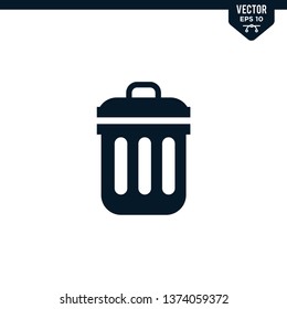 Trash bin icon collection in glyph style, solid color vector