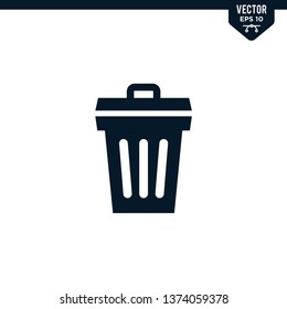 Trash bin icon collection in glyph style, solid color vector