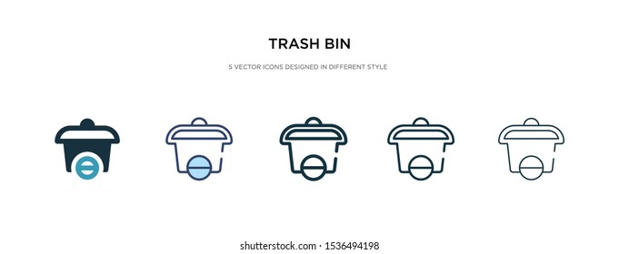 trash bin icon in different style vector illustration. two colored and black trash bin vector icons designed in filled, outline, line and stroke style can be used for web, mobile, ui