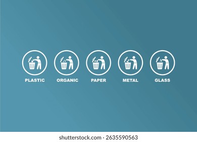 Trash Bin Icon. Flat Symbol. Recycling Bins Waste Segregation Guide. Vector Illustration
