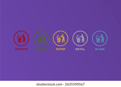 Trash Bin Icon. Flat Symbol. Recycling Bins Waste Segregation Guide. Vector Illustration