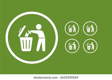 Trash Bin Icon. Flat Symbol. Recycling Bins Waste Segregation Guide. Vector Illustration