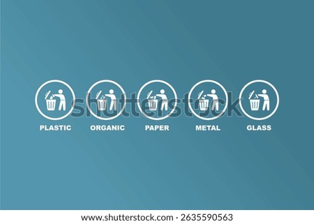 Trash Bin Icon. Flat Symbol. Recycling Bins Waste Segregation Guide. Vector Illustration