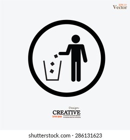 Trash bin icon.man with garbage bin. Vector illustration.