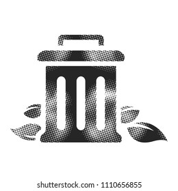 Trash bin icon in halftone style. Black and white monochrome vector illustration.