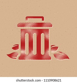 Trash bin icon in halftone style. Grunge background vector illustration.