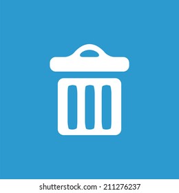 trash bin icon, isolated, white on the blue background. Exclusive Symbols 